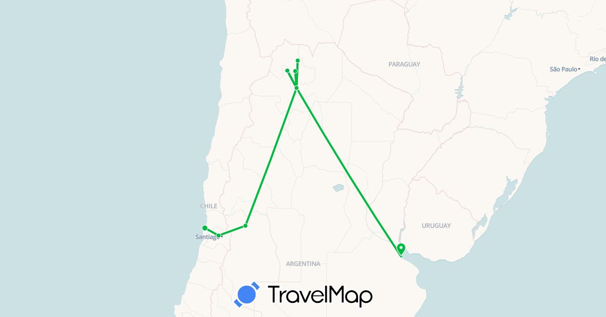 TravelMap itinerary: bus in Argentina, Chile (South America)